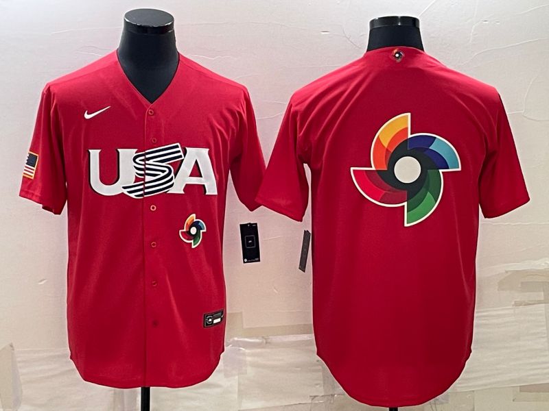 Men 2023 World Cub USA Blank Red Nike MLB Jersey5->nfl hats->Sports Caps